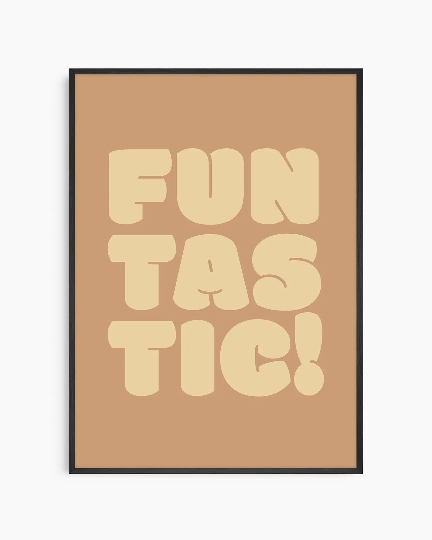 Nursery poster with 'Funtastic!' text framed in a black frame