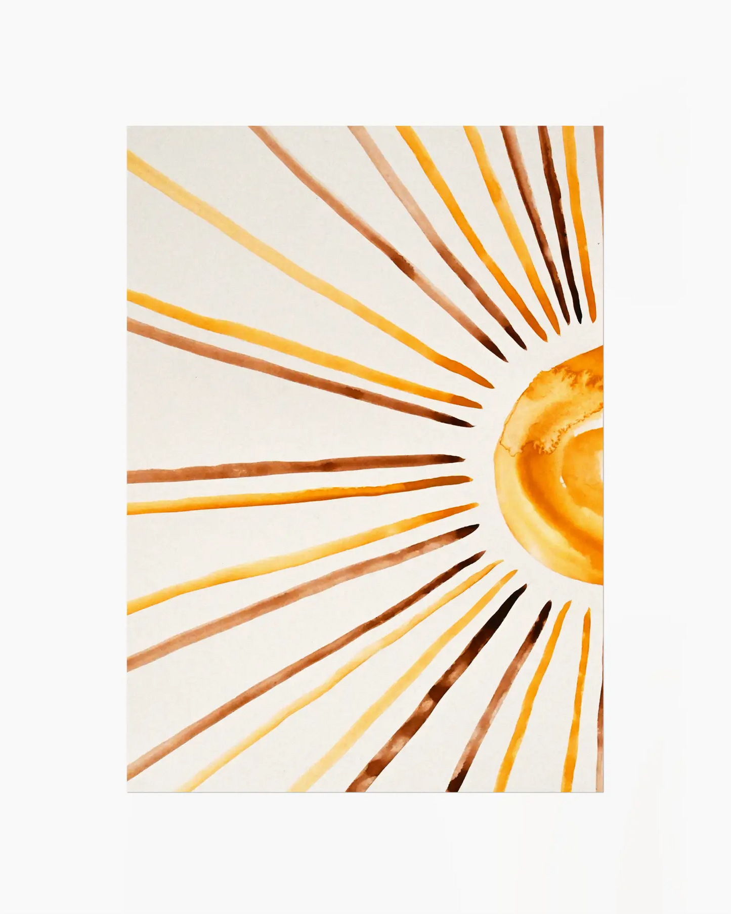 Nursery poster of sunrays in yellow, orange and brown on a white background