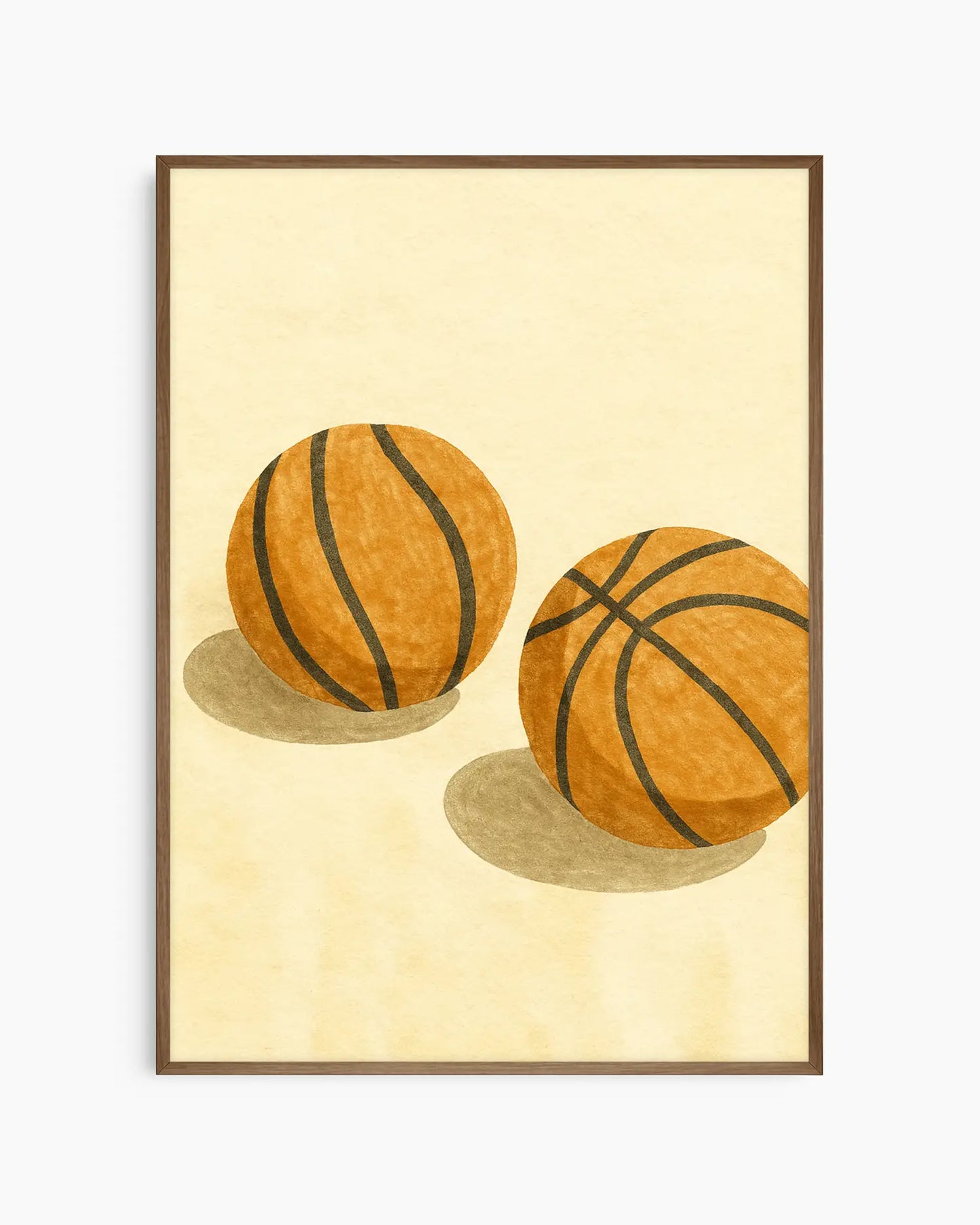 Framed nursery poster with two basketballs on a beige background