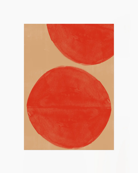 Warm, minimalist wall art in bright red tones on a bright red background.