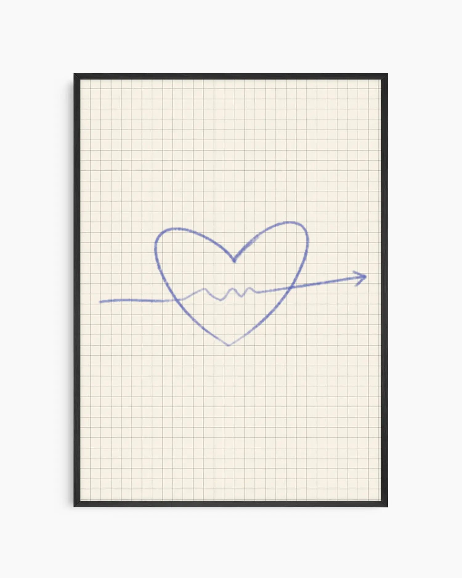 Heart shape with a line graph on grid paper in a black frame