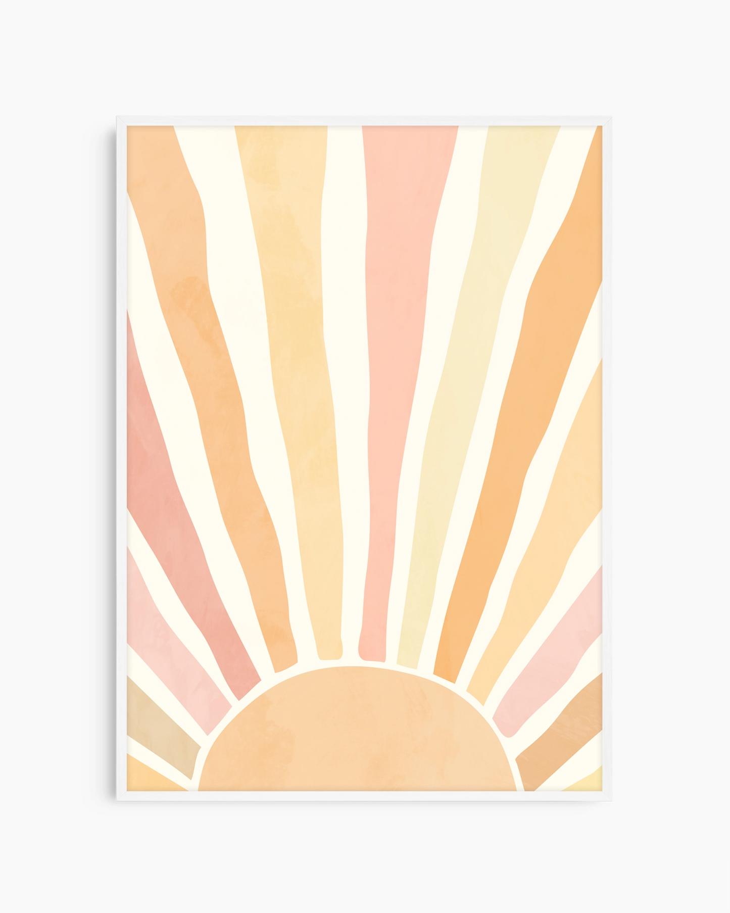 Sunny design with sun rays in pastel colors on a white background