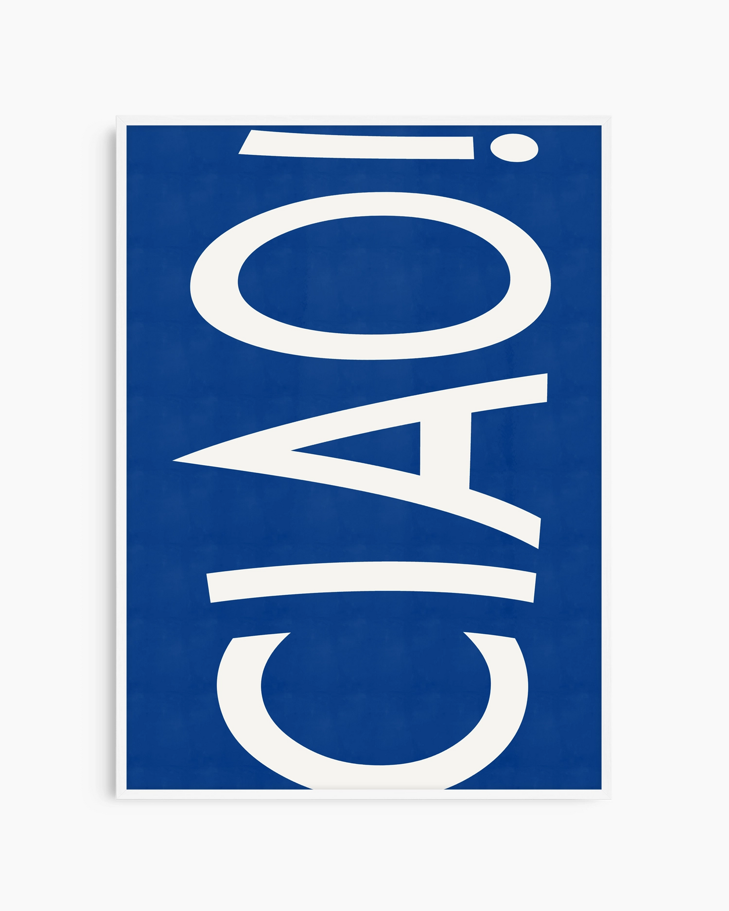 Blue sign with white text 'CAIO!' on a white background