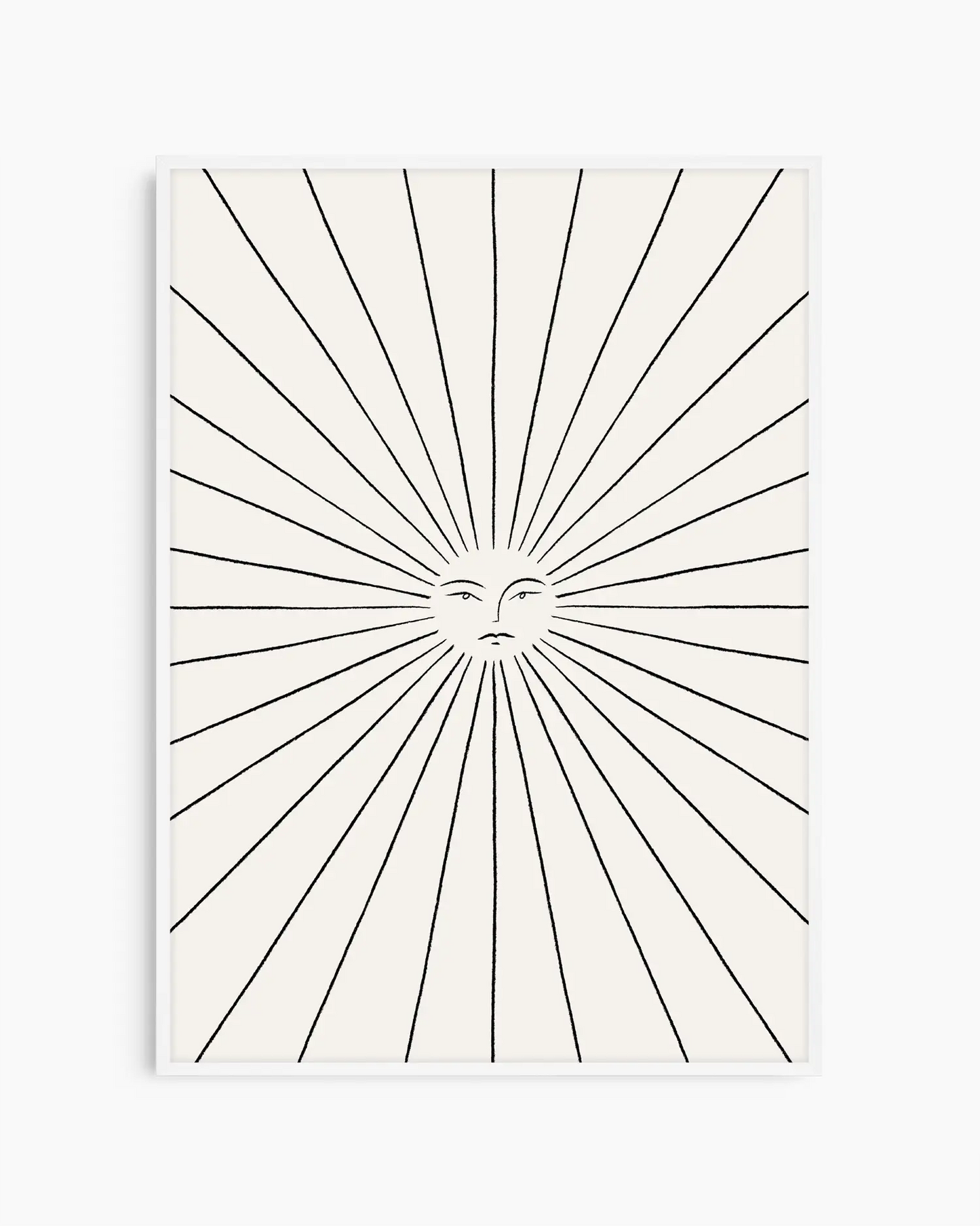 Black sunburst design with a face in the center on a white background