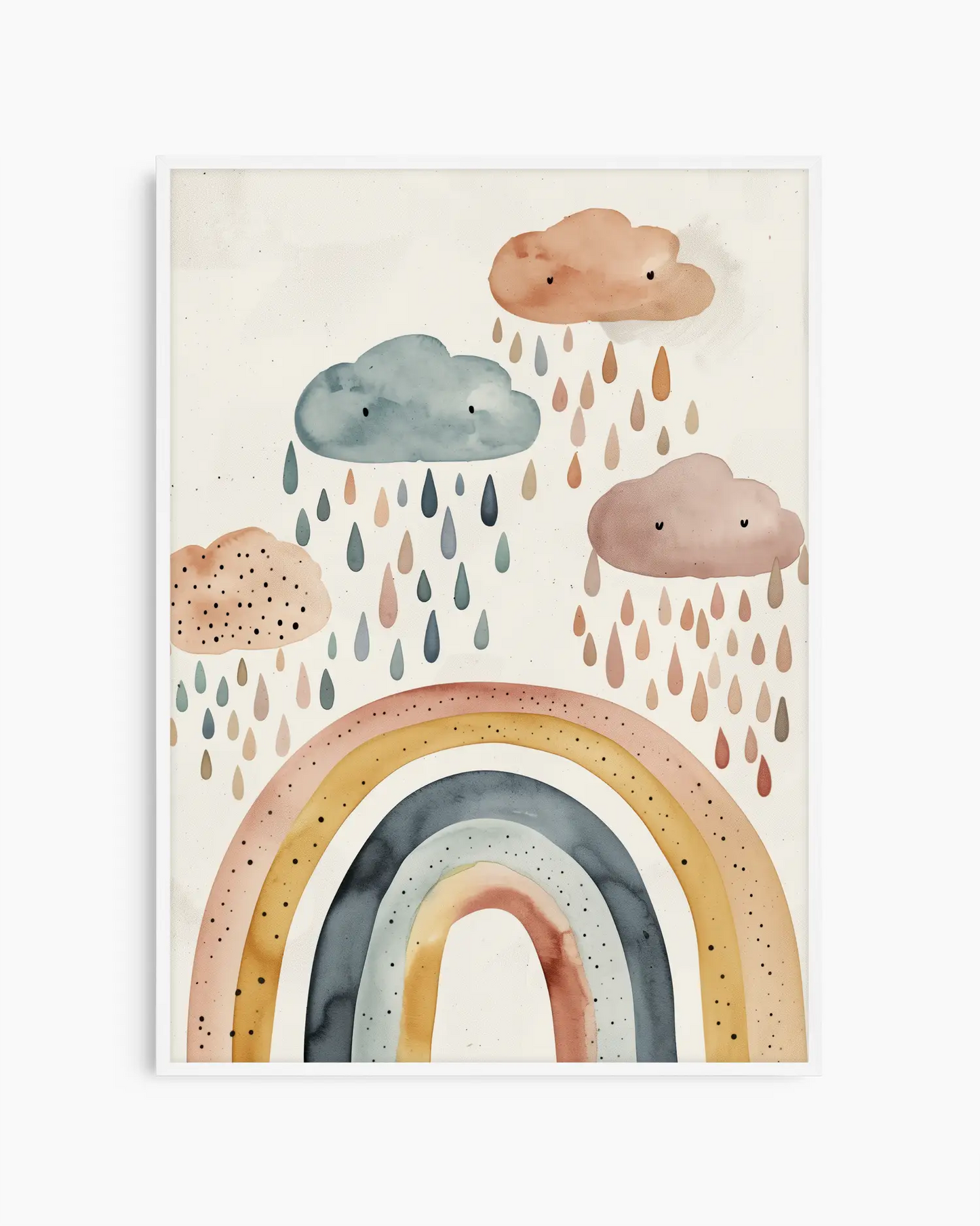 Children's poster with colorful rainbow and clouds on a beige background