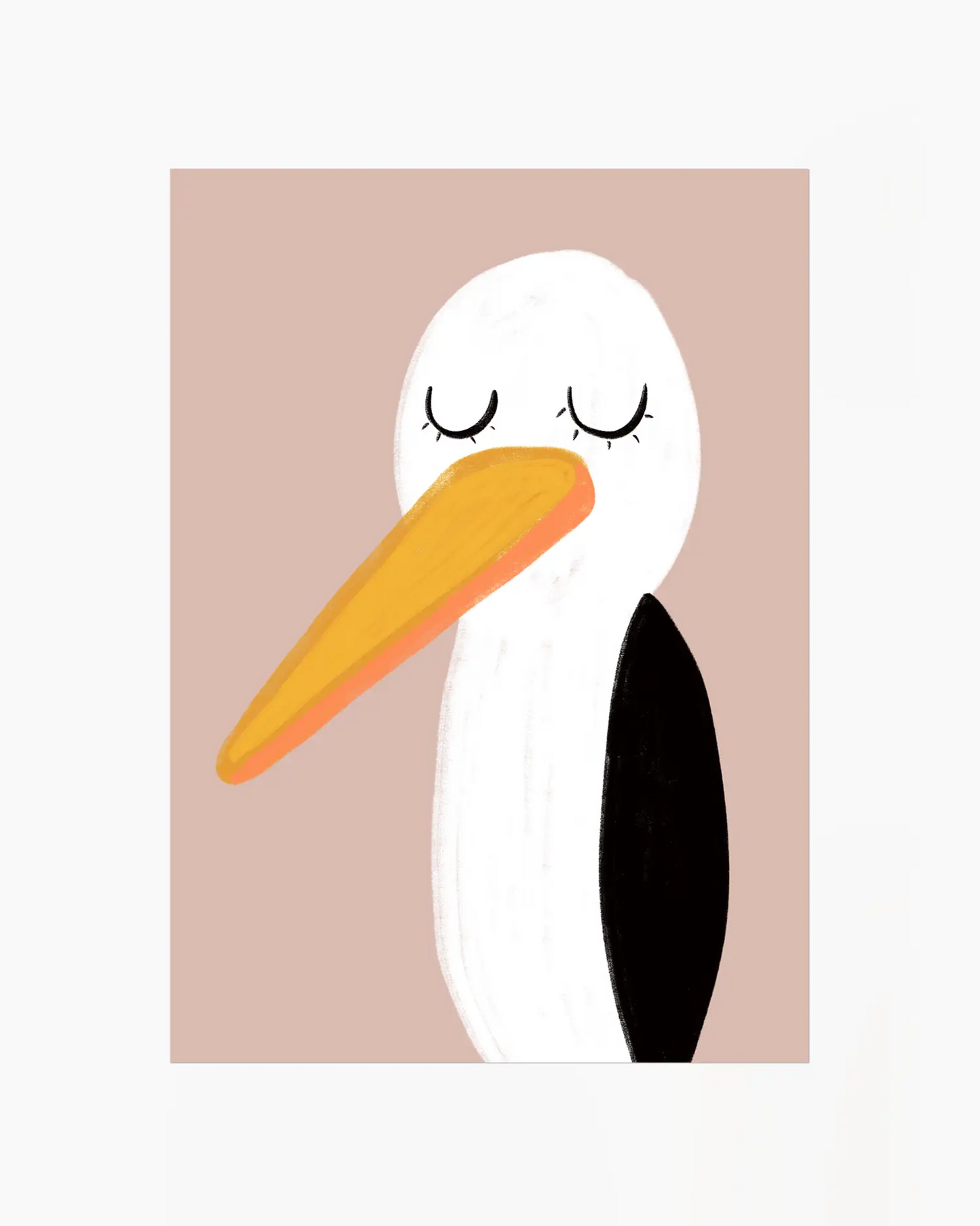 Illustration of a stork with a yellow beak on a beige background