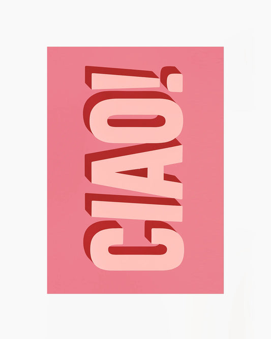 Children's poster with the text 'CIAO!' on a pink background