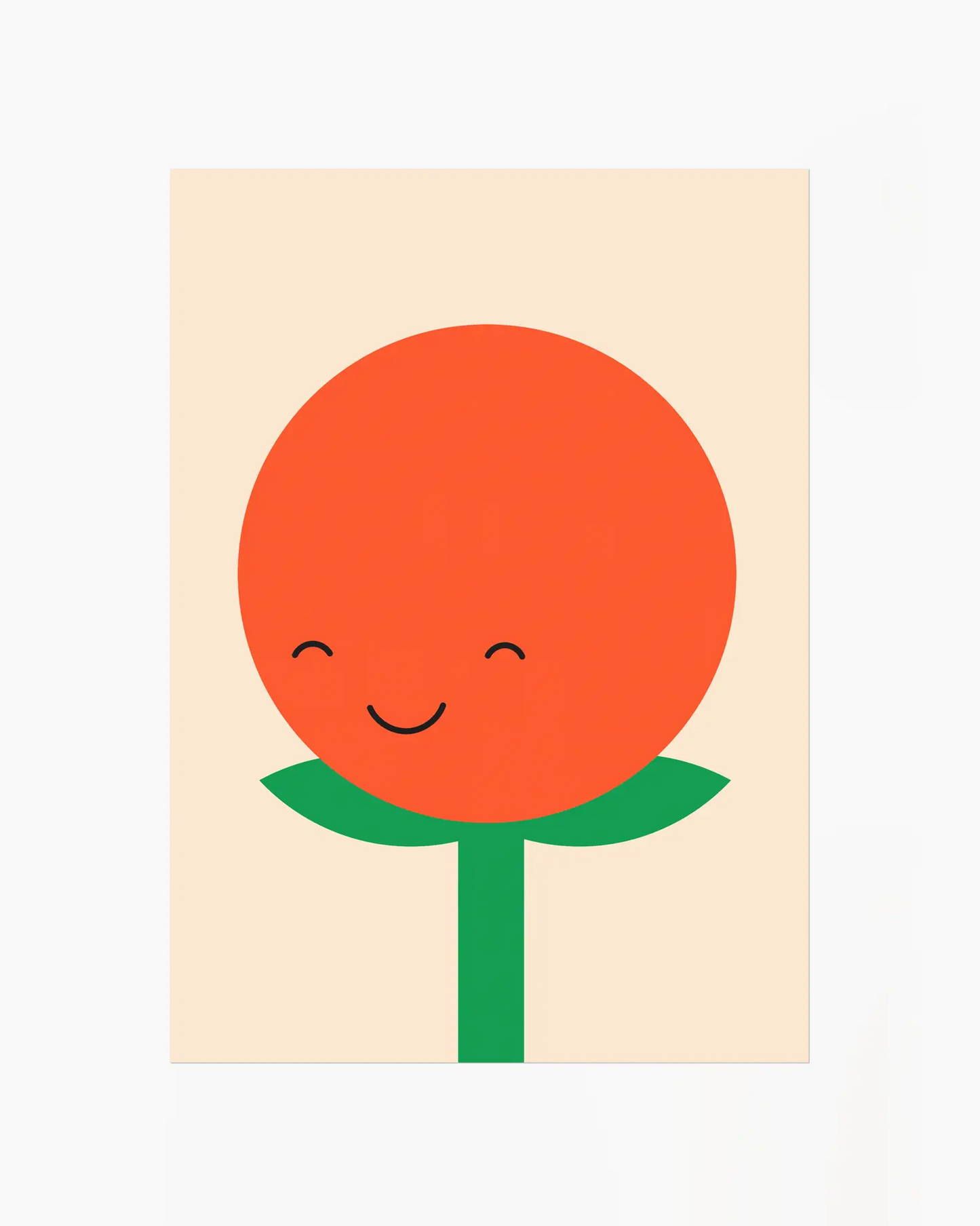 Nursery poster of a smiling tomato with a green stem on a beige background