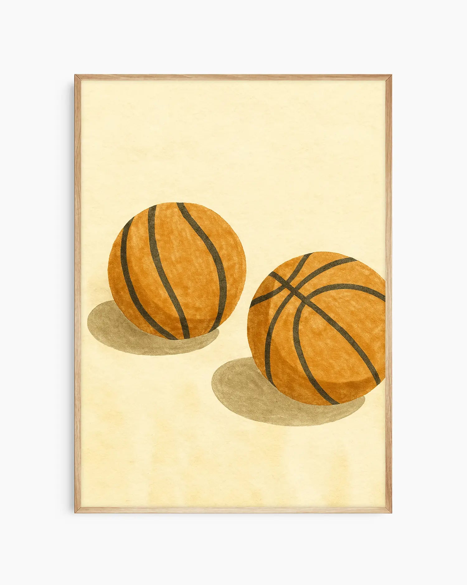 Framed nursery poster with two basketballs on a beige background