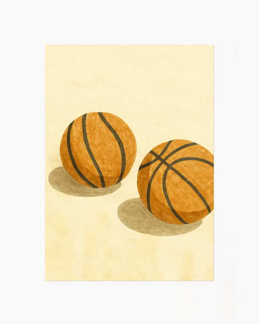 Nursery poster with two basketballs on a beige background