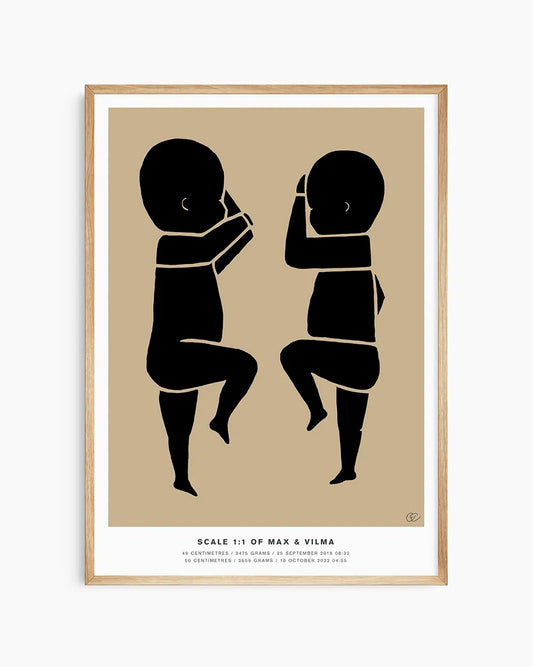 Custom name and date twin birth print – original design