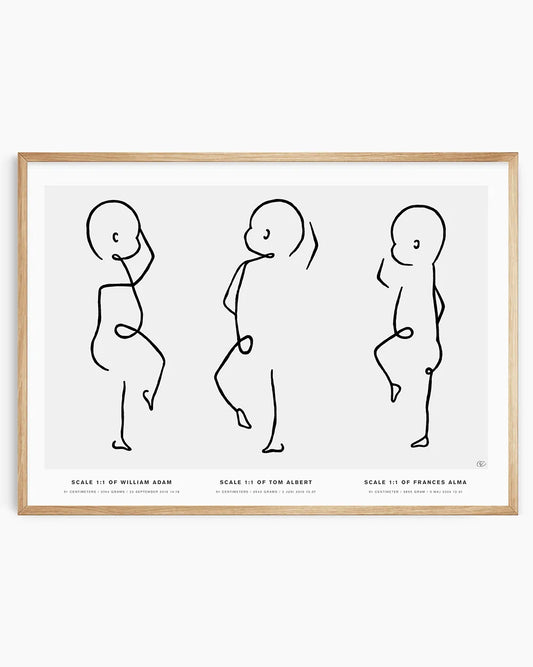 Trio birth poster with birth details for three children