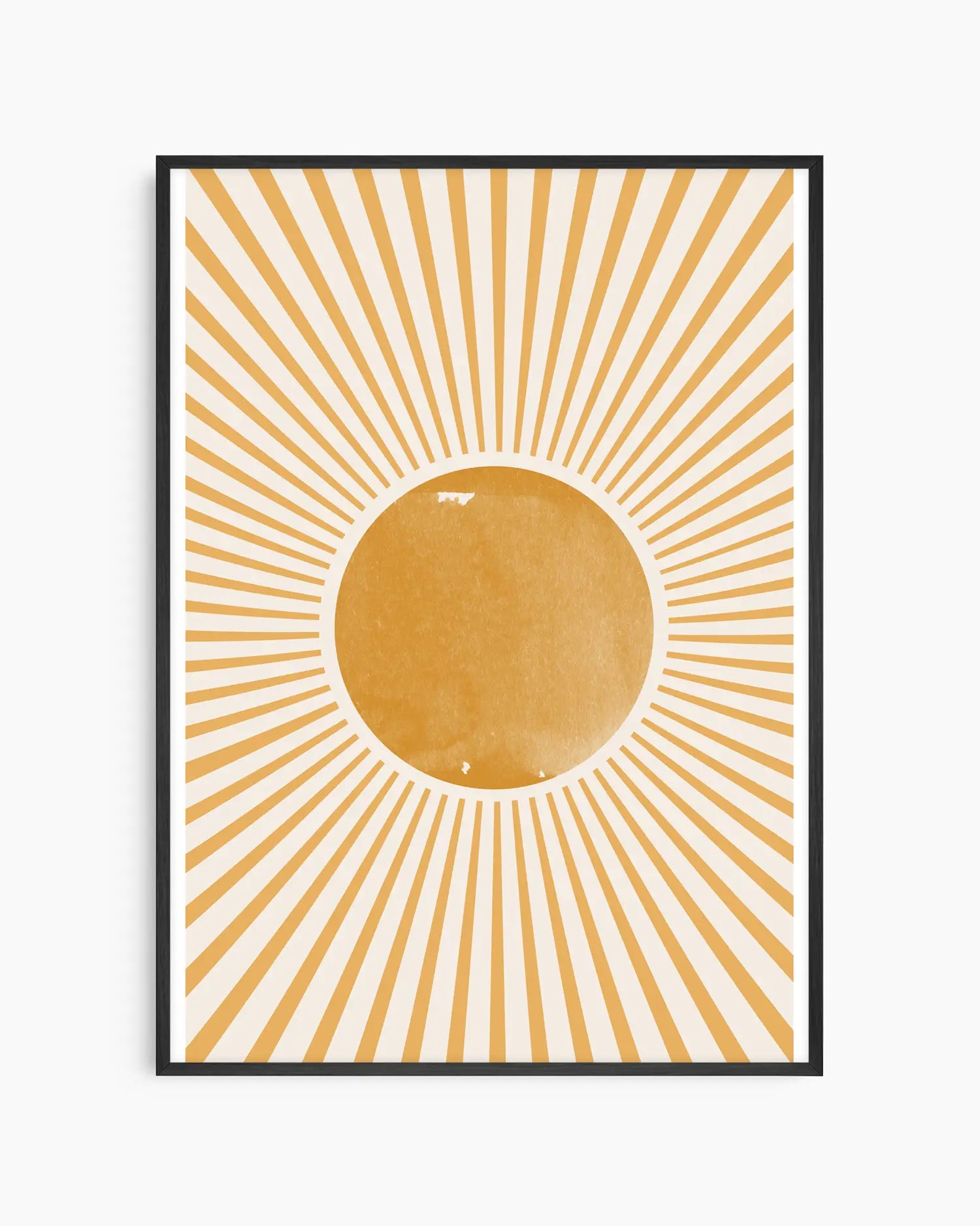 Warm, minimalist wall art in pastel golden yellow tones on a pastel golden yellow background, shown in a black frame.
