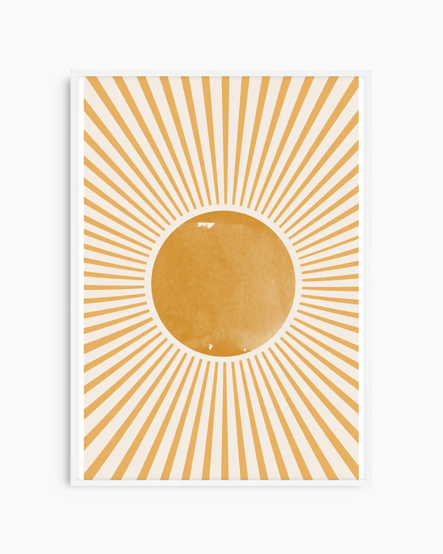 Warm, minimalist wall art in pastel golden yellow tones on a pastel golden yellow background, shown in a white frame.