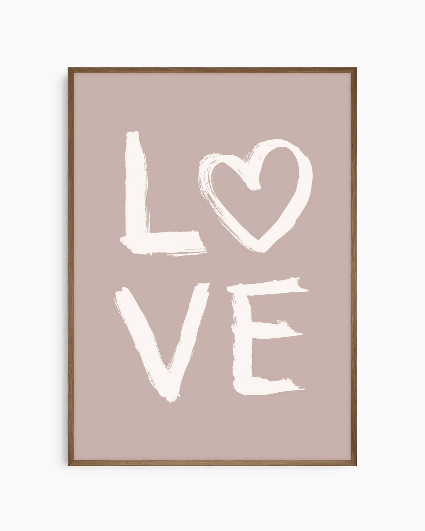 Framed artwork with 'LOVE' text on a beige background