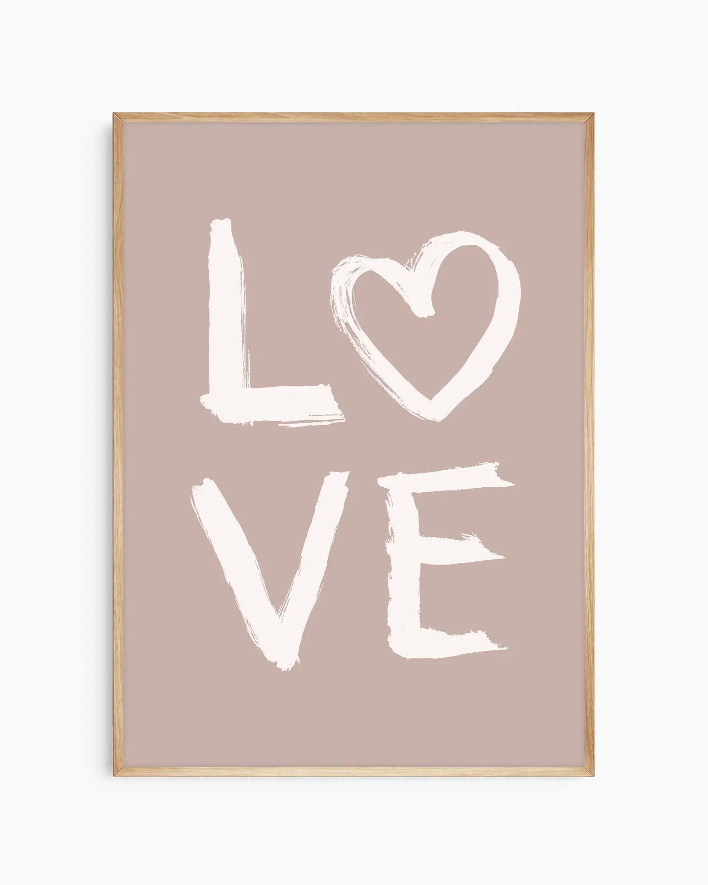 Framed artwork with 'LOVE' text on a beige background