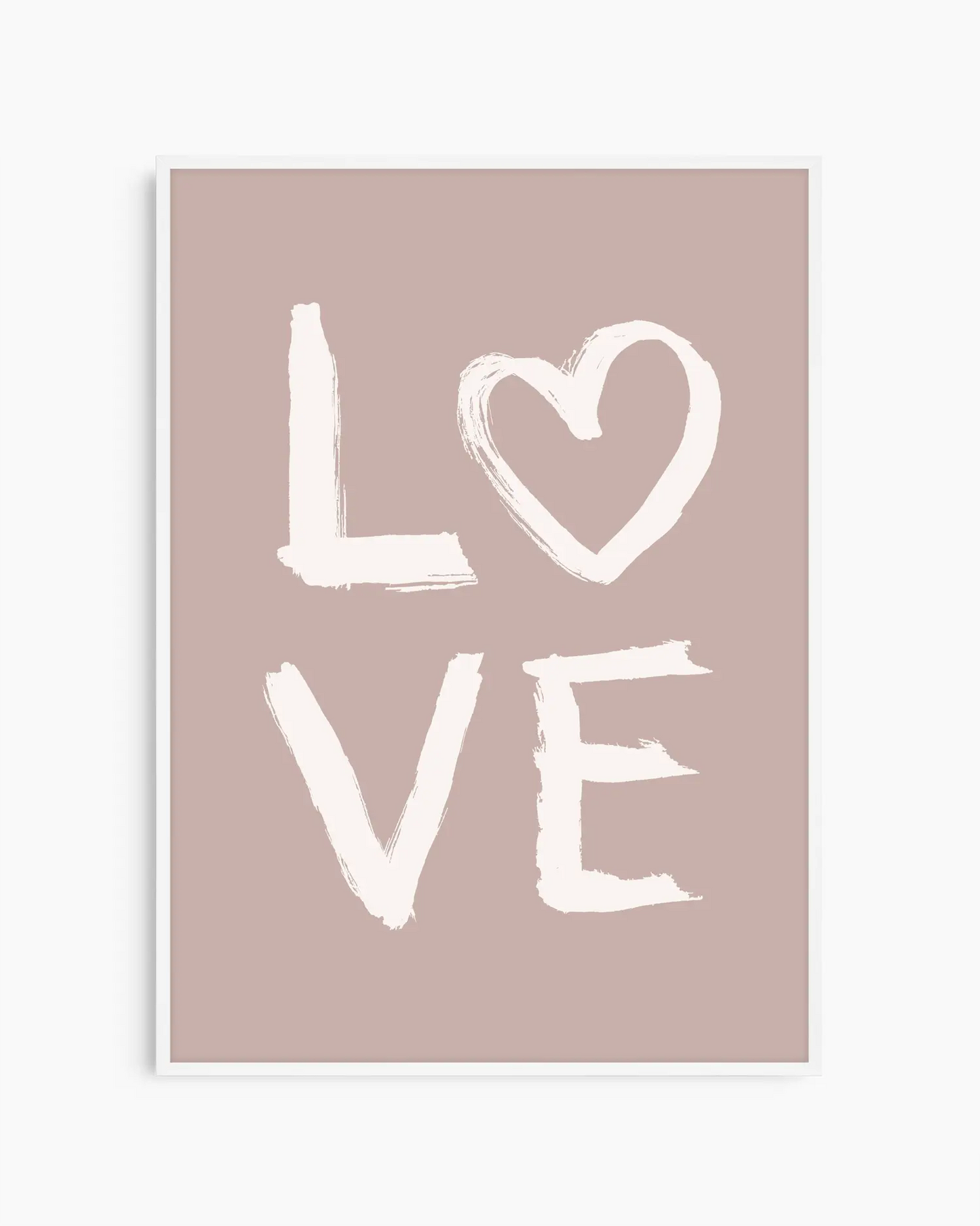 Framed artwork with 'LOVE' text on a beige background