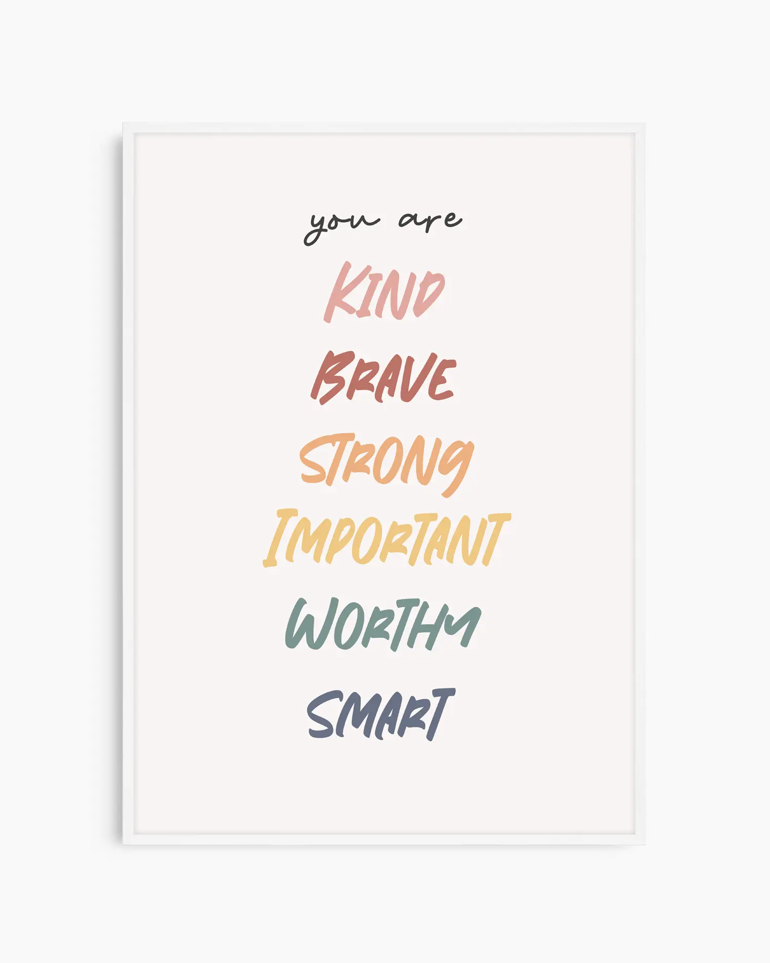 Framed motivational poster with positive affirmations on a white background