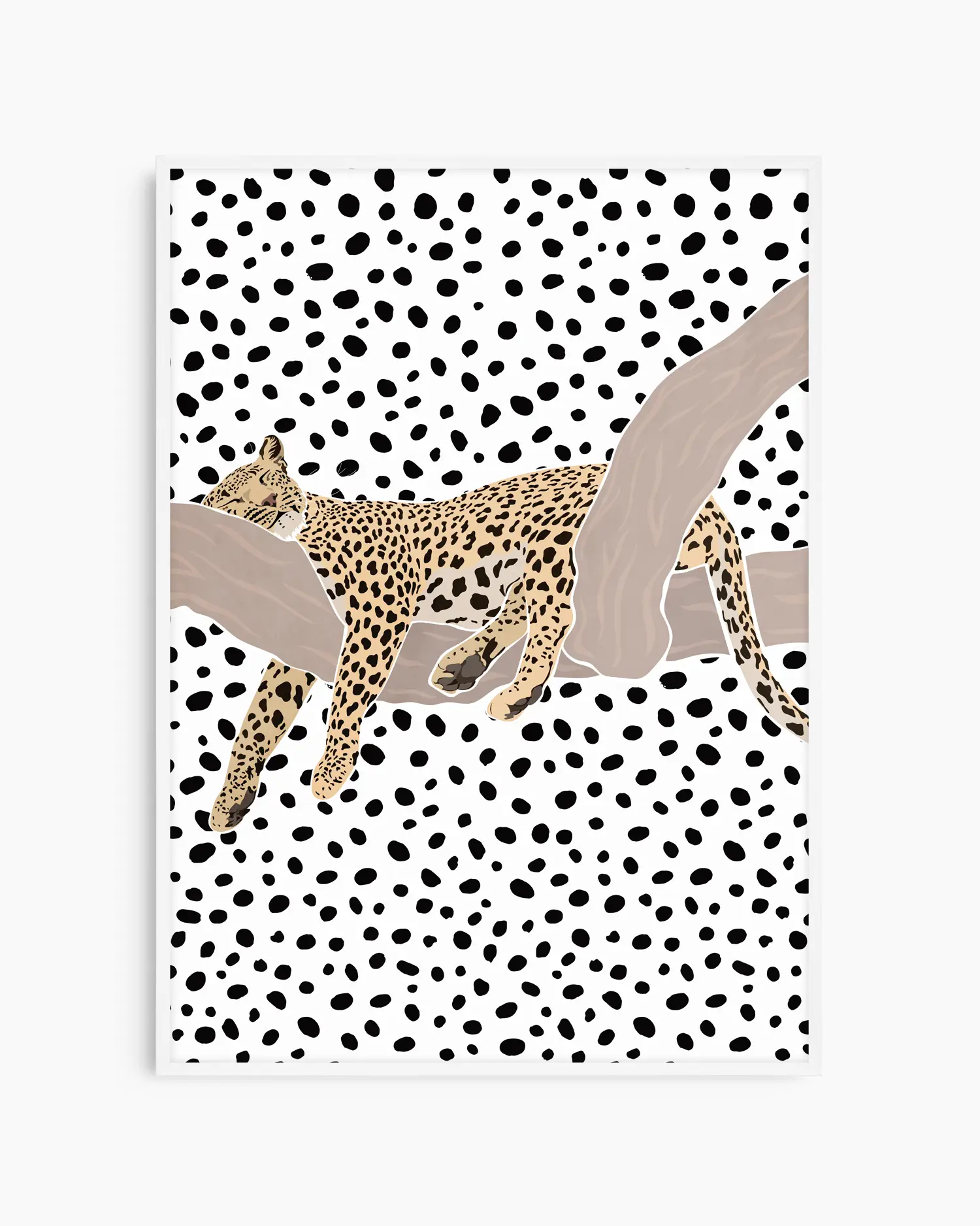 Leopard illustration on a polka dot background