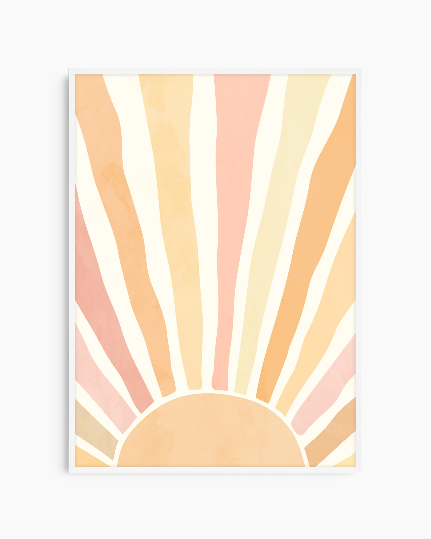 Sunny design with sun rays in pastel colors on a white background