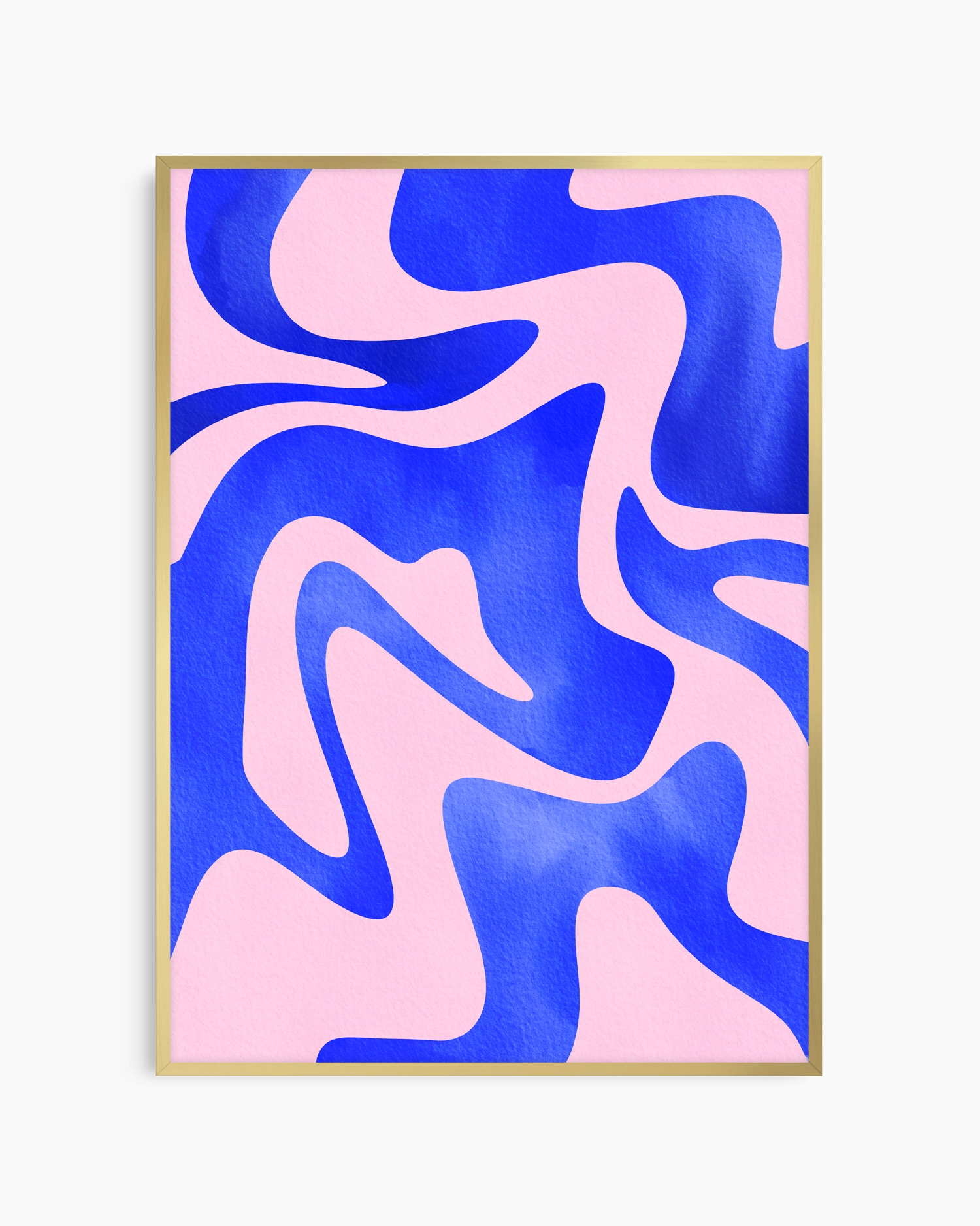 Abstract art print with blue and pink wave pattern on a white background