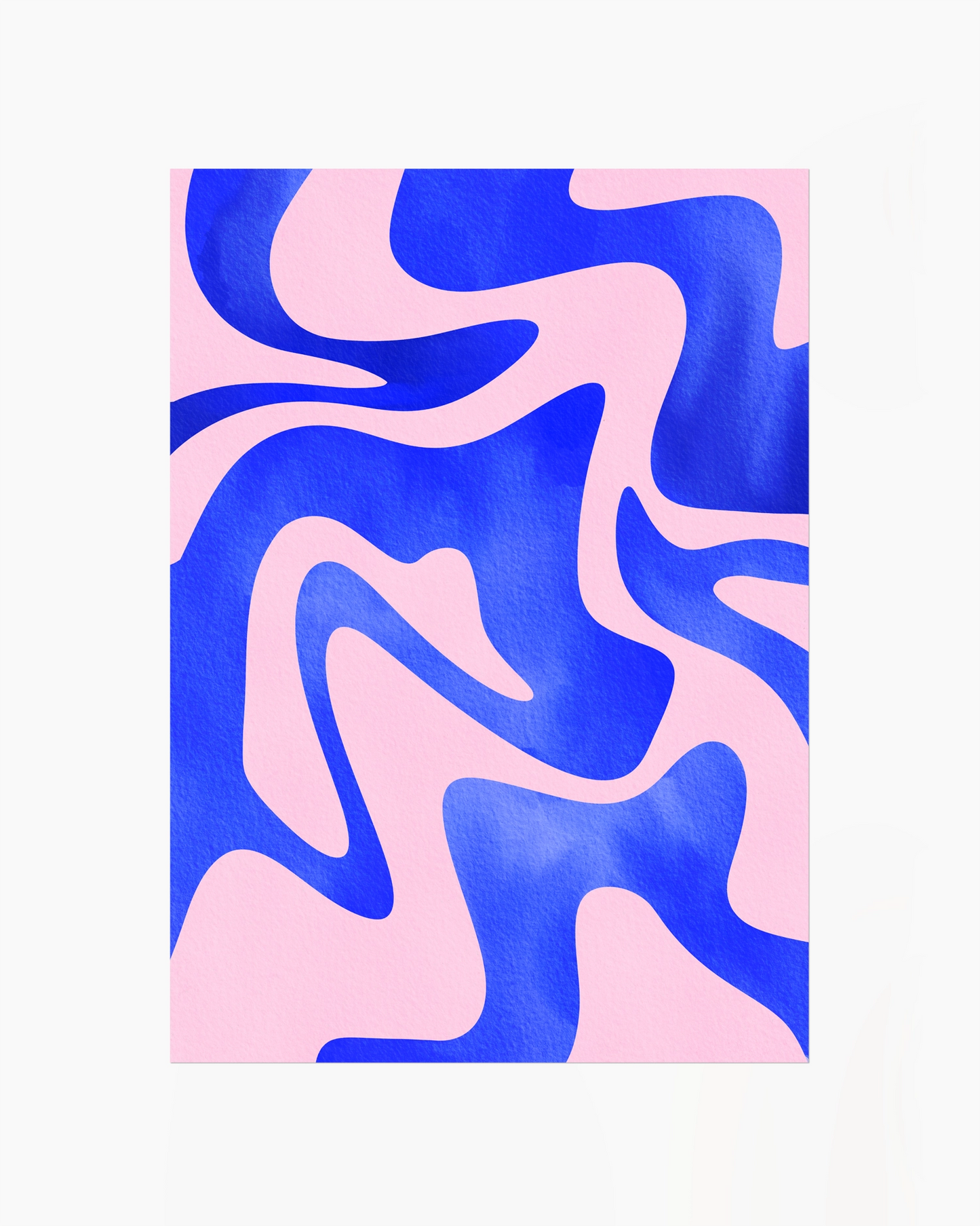 Poster with blue and pink abstract pattern on a white background