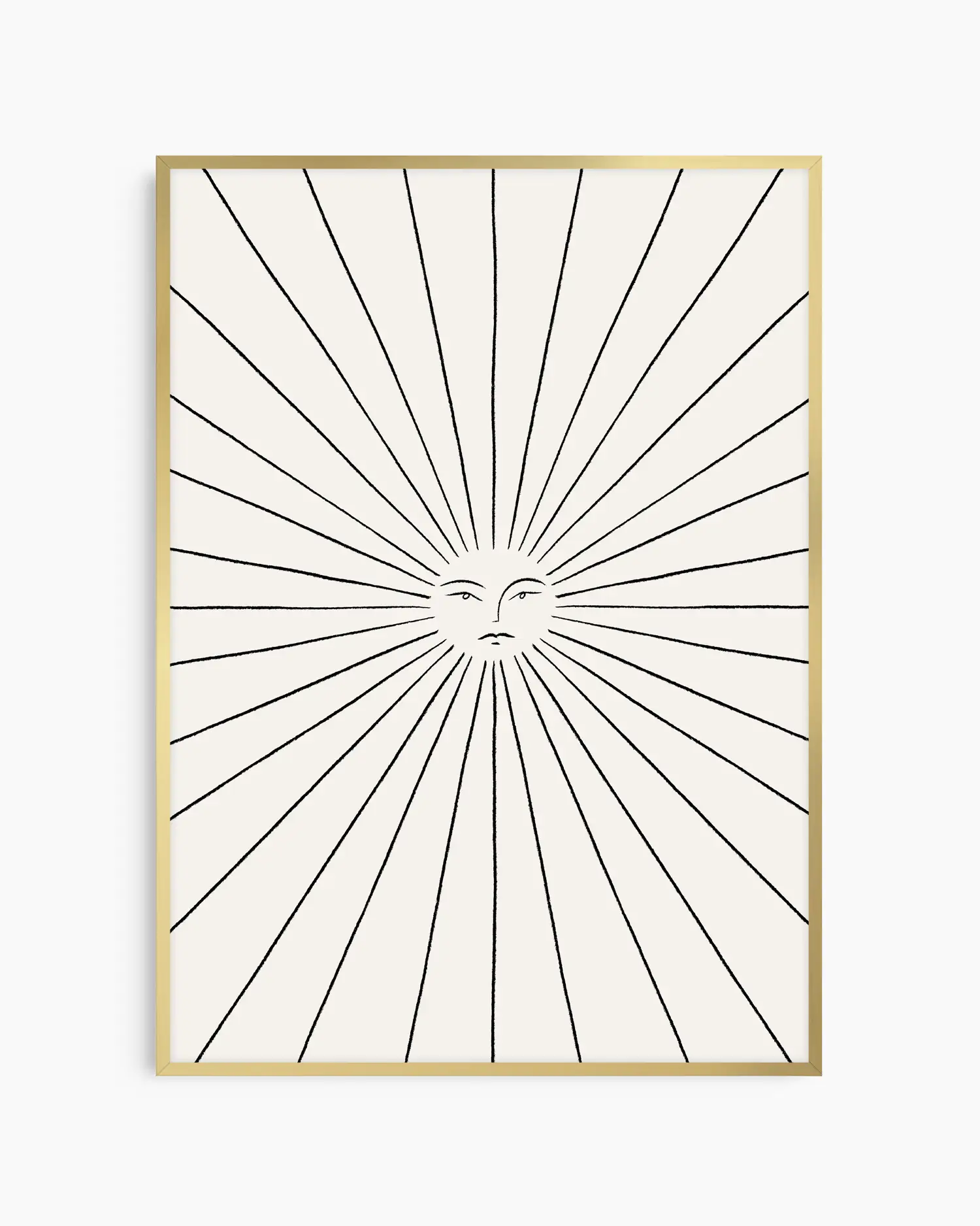 Framed artwork with black sunburst design on a white background