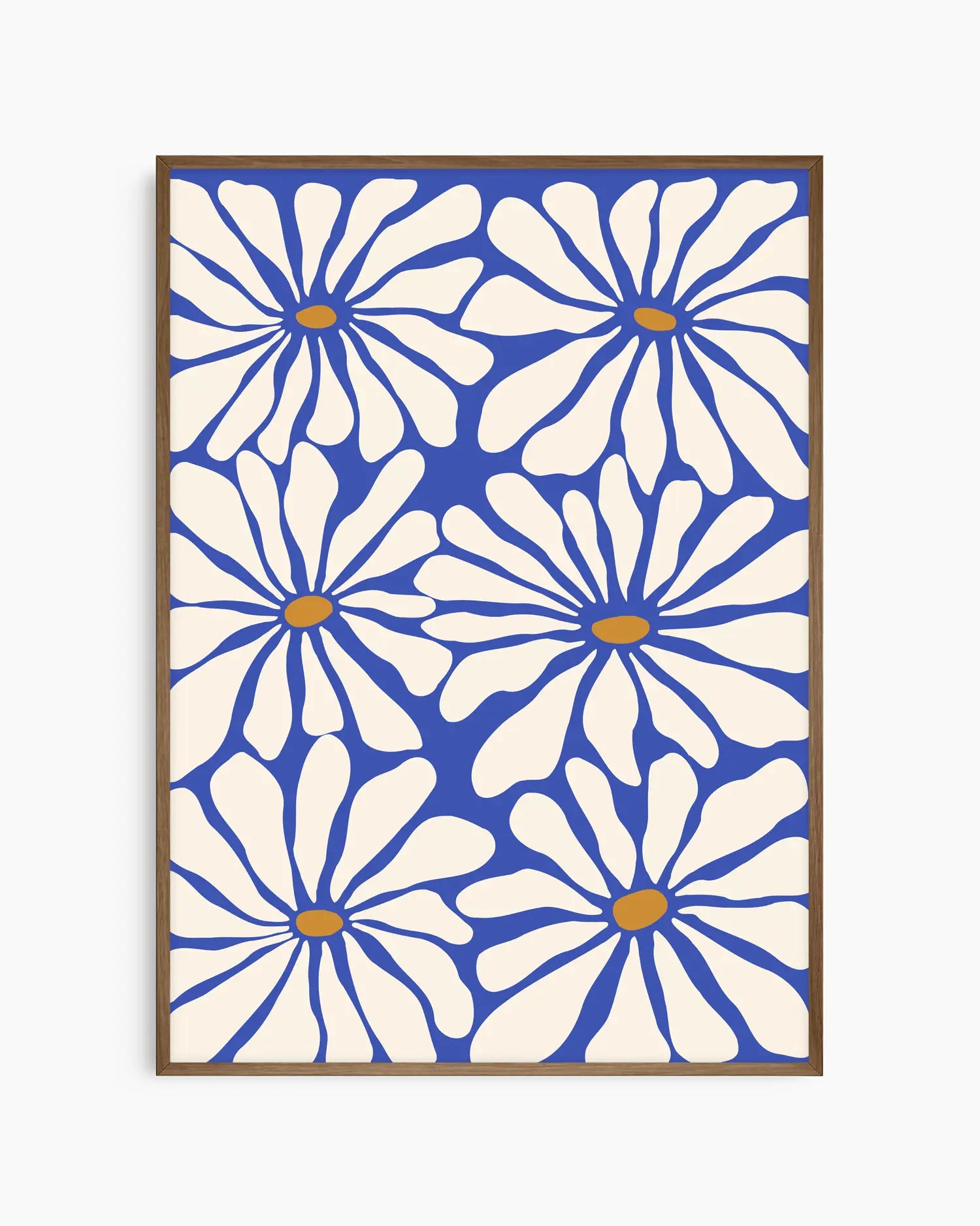 Framed artwork with blue and white floral pattern