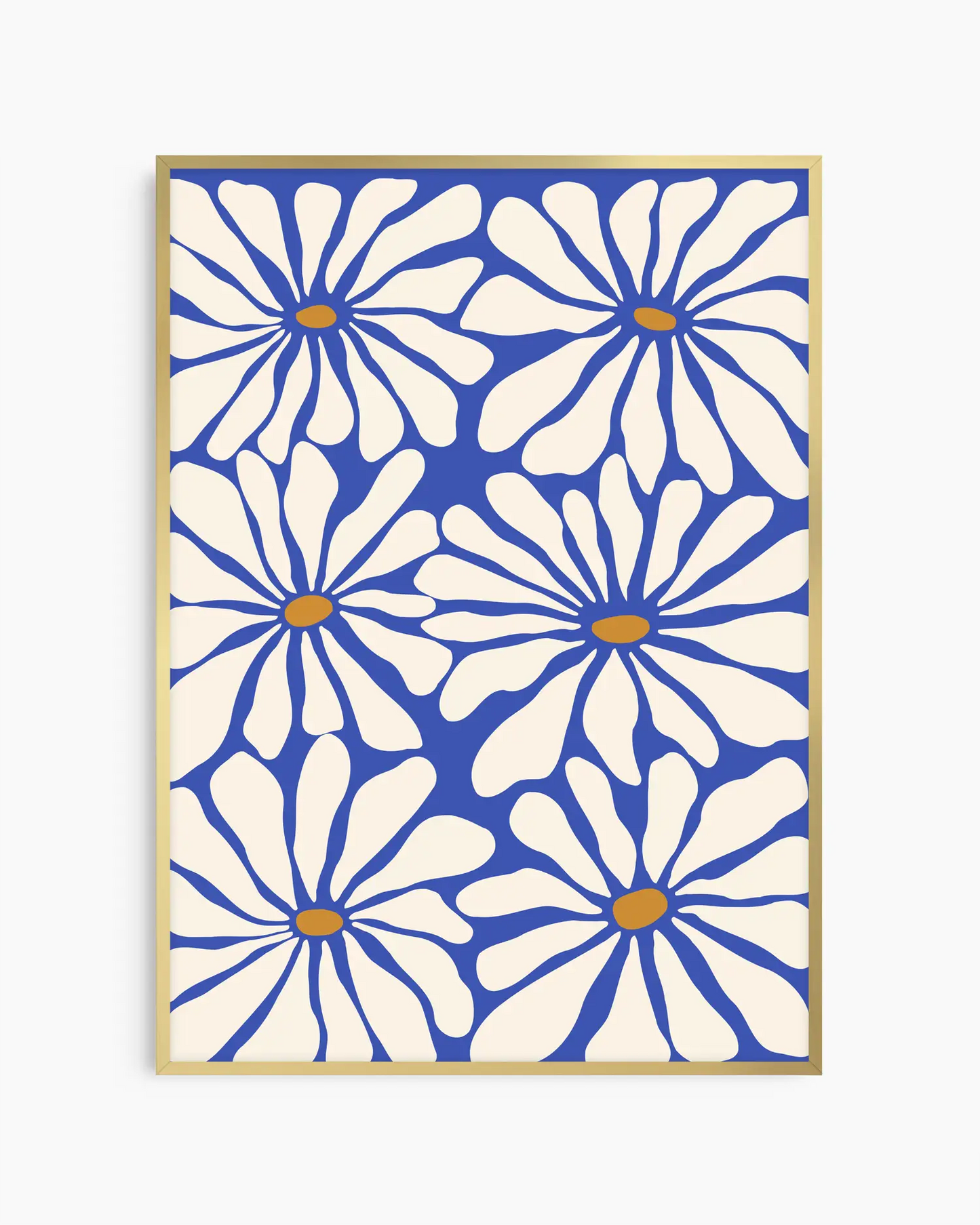 Framed artwork with blue and white floral pattern