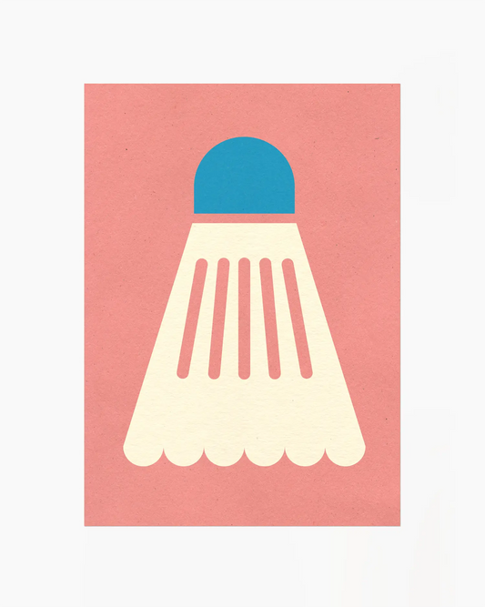 Shuttlecock with blue top on a pink background