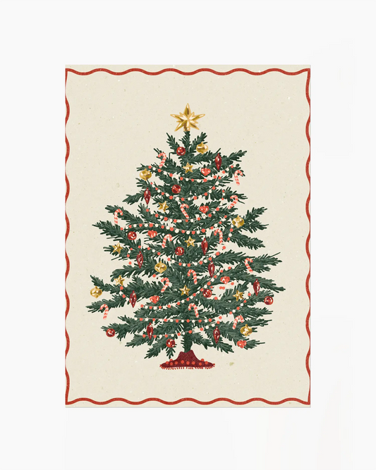Decorative towel with a Christmas tree design on a white background