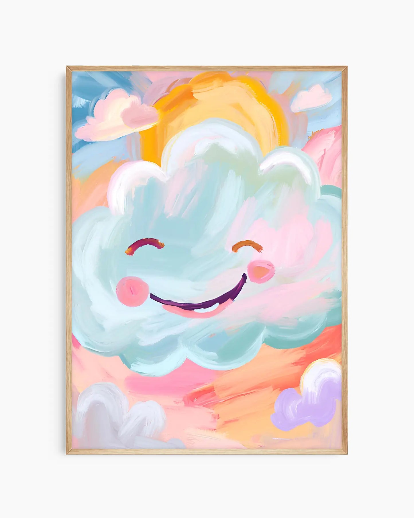 Colorful cloud illustration with a smile on a white background