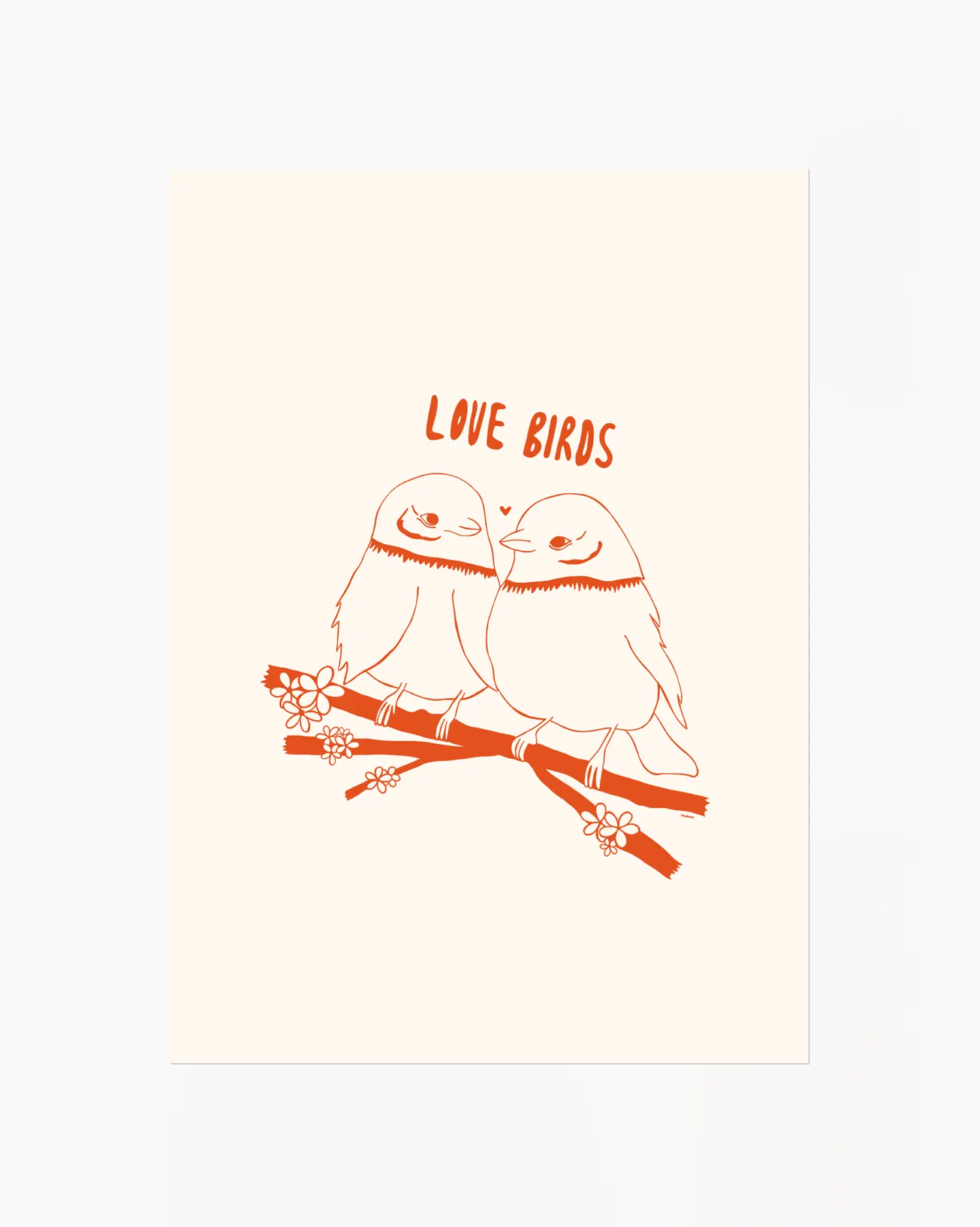 Illustration of two birds on a branch with 'Love Birds' text on a light background