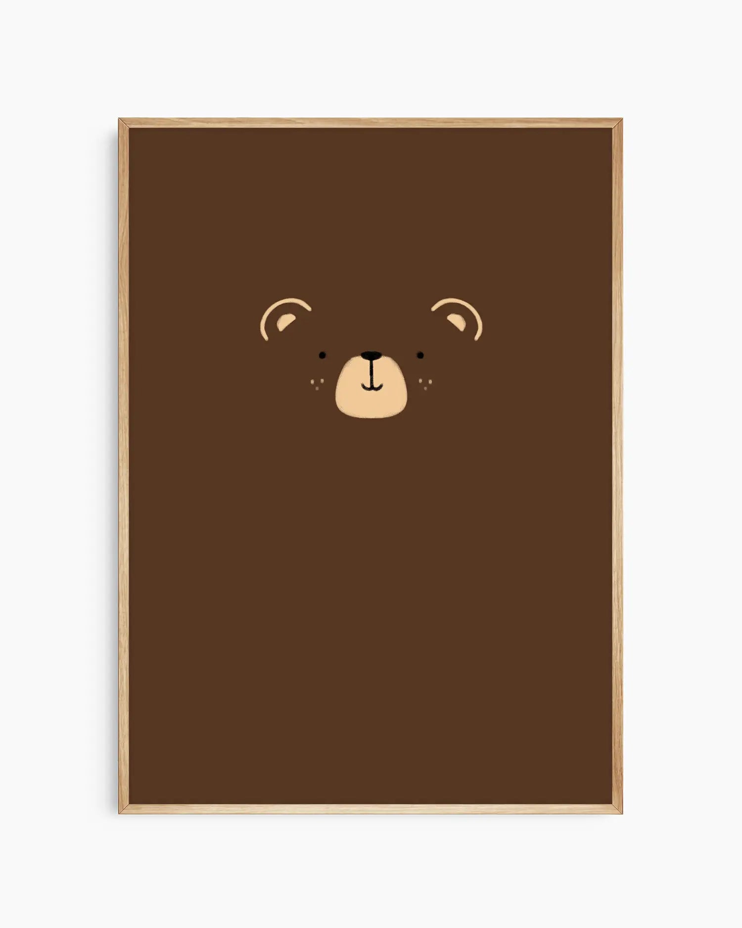 Framed poster with a bear face design on a brown background