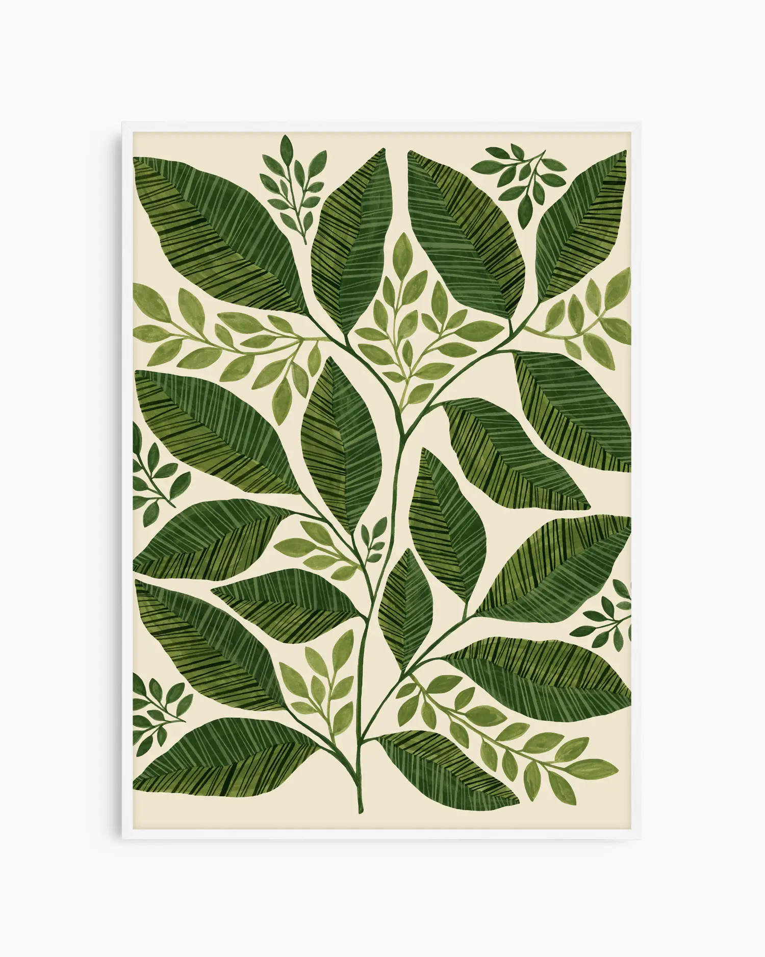 Decorative kitchen towel with green leaf pattern on a beige background