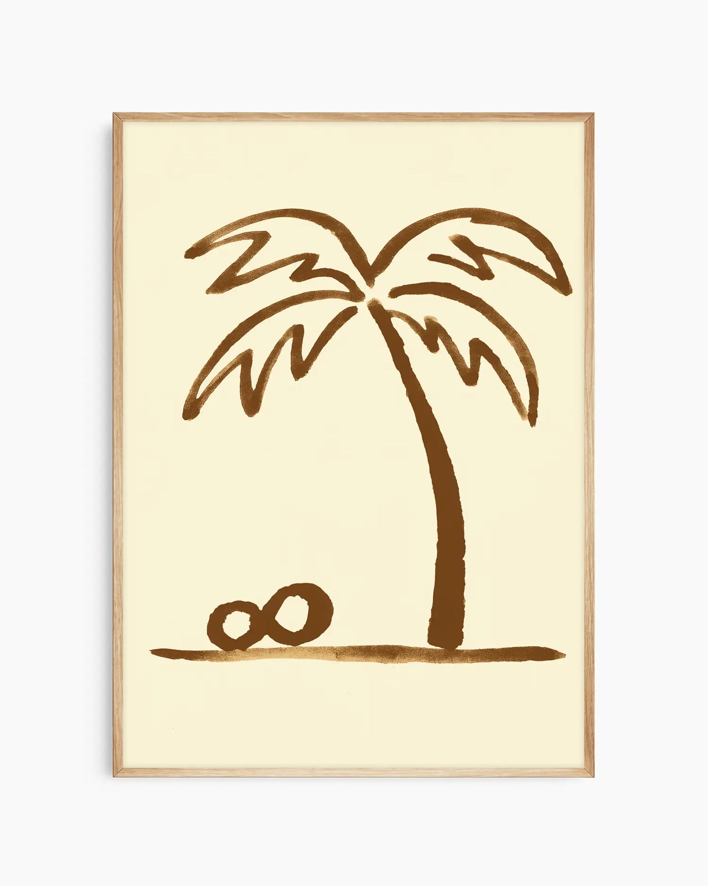 Framed artwork of a palm tree with a sand dollar on a beige background