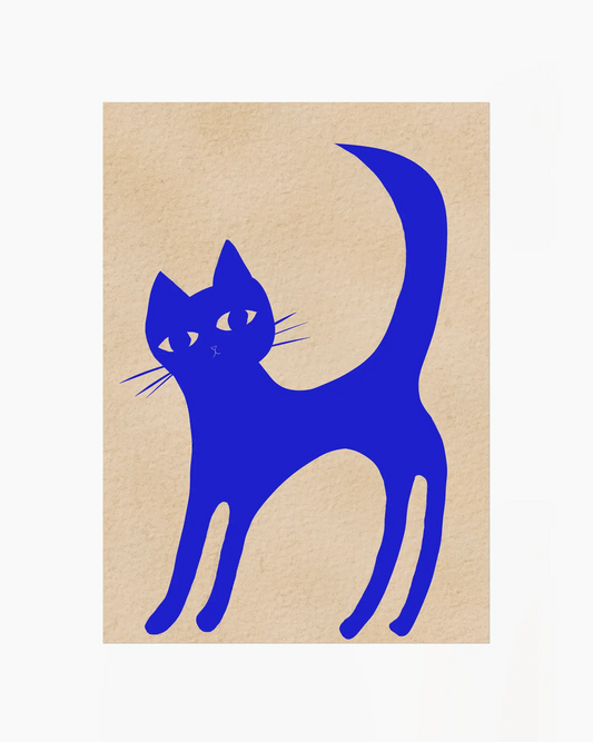 Blue cat illustration on a beige background