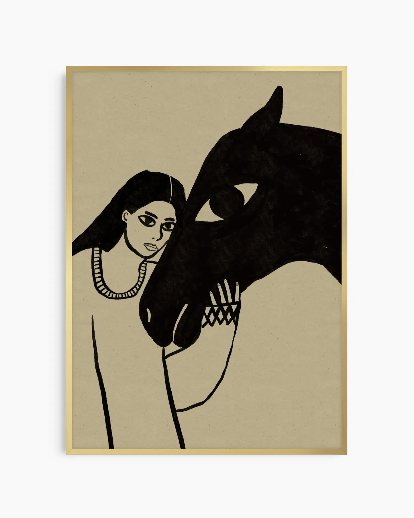 Illustration of a woman and a horse on a beige background